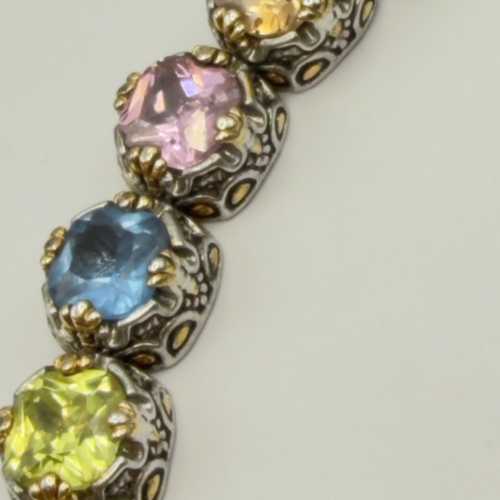 Estate Vintage Chunky Pastel Rhinestone Bracelet Women 7.5" Multi Good Sparkly